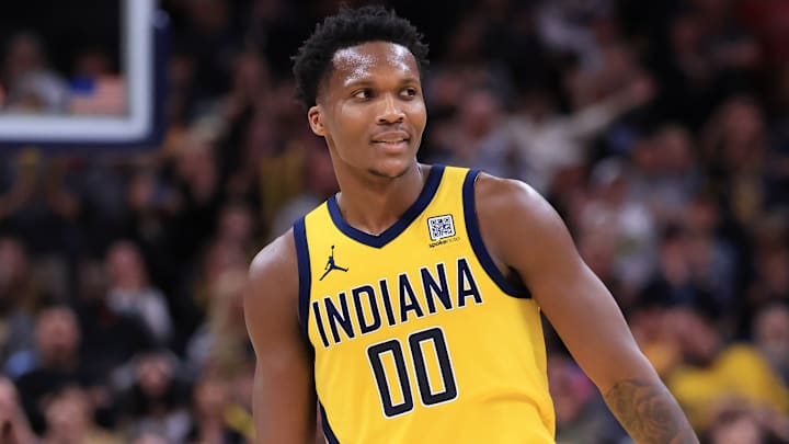 Indiana Pacers wing Bennedict Mathurin (00) during a game against the Brooklyn Nets.