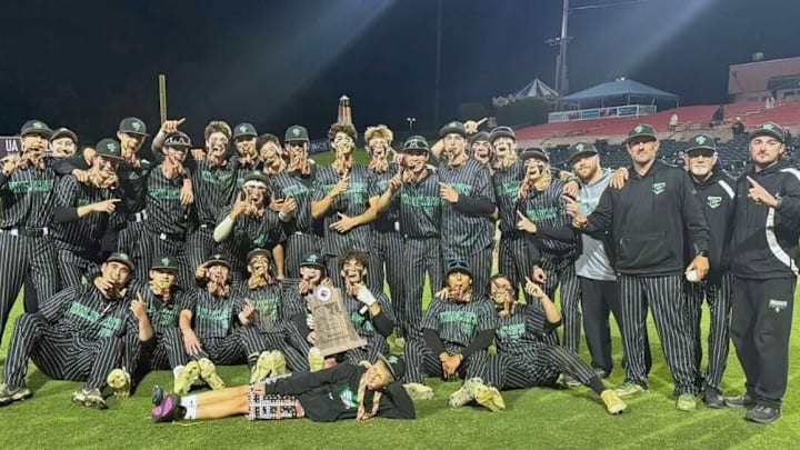 The Walter Johnson Wildcats celebrate their 2025 MPSSAA baseball state championship.
