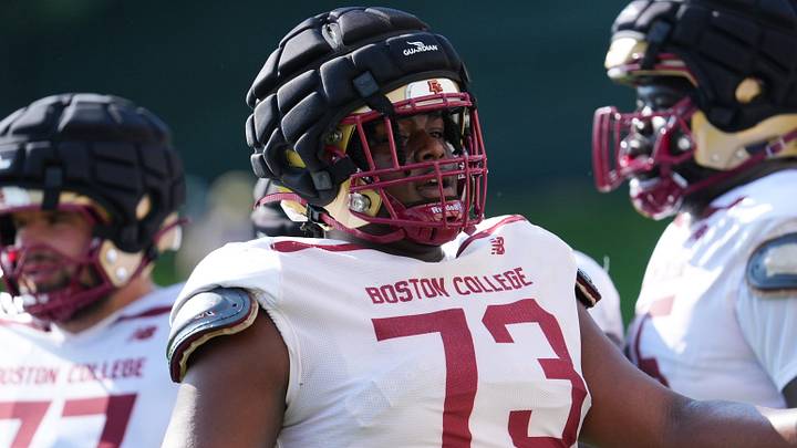 Offensive lineman Lawrence Iyalekhue between drills. Offensive lineman Lawrence Iyalekhue between drills.