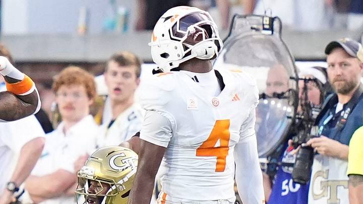 Tennessee defensive back TJ Metcalf (1) and Tennessee defensive back Ty Redmond (4) celebrate on the field during a college football game between Tennessee and Georgia Tech at Bobby Dodd Stadium in Atlanta, Ga., on Sept. 12, 2026. Tennessee defensive back TJ Metcalf (1) and Tennessee defensive back Ty Redmond (4) celebrate on the field during a college football game between Tennessee and Georgia Tech at Bobby Dodd Stadium in Atlanta, Ga., on Sept. 12, 2026.