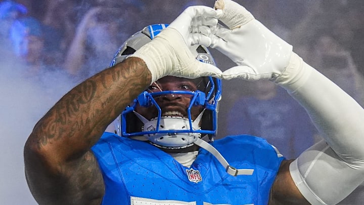 Detroit Lions linebacker Derrick Barnes (55). Detroit Lions linebacker Derrick Barnes (55).