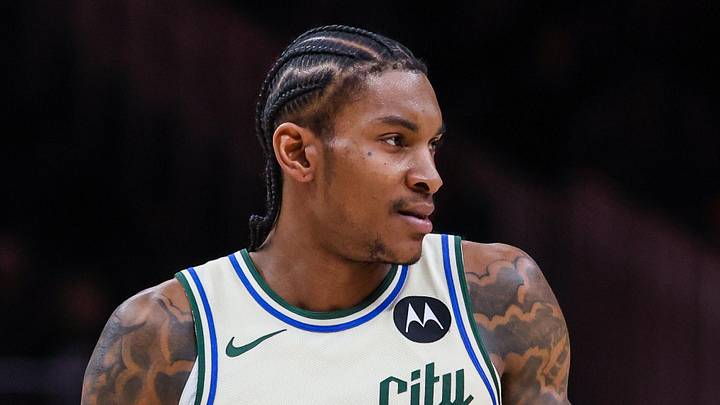 Milwaukee Bucks guard Kevin Porter Jr. (7) reacts to a call against the Atlanta Hawks during the fourth quarter at State Farm Arena on January 19, 2026.