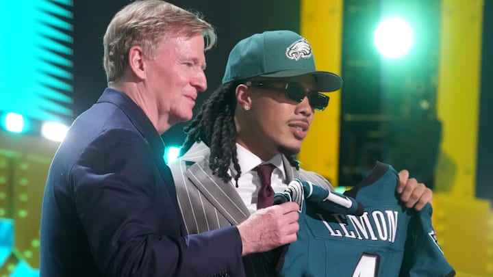 Apr 23, 2026; Pittsburgh, PA, USA; Southern California Trojans receiver Makai Lemon is selected by the Philadelphia Eagles as the number 20 pick during the 2026 NFL Draft at Acrisure Stadium. Mandatory Credit: Kirby Lee-Imagn Images