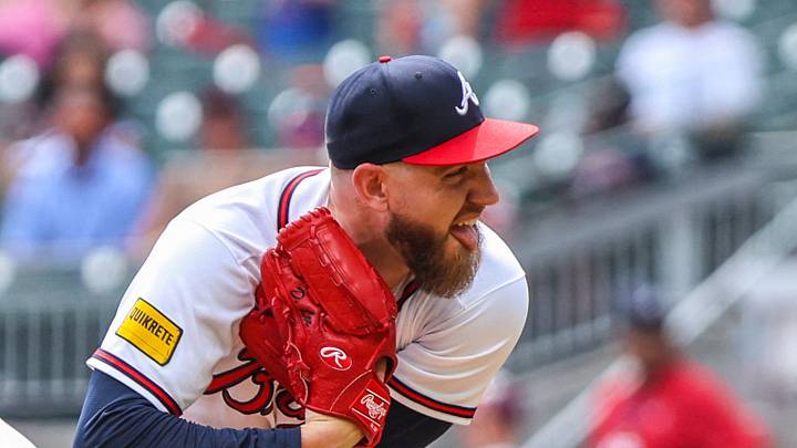 Aug 16, 2026; Cumberland, Georgia, USA; Atlanta Braves pitcher Dylan Lee (52) pitches the ball against the Atlanta Braves during the eighth inning at Truist Park. Mandatory Credit: Jordan Godfree-Imagn Images