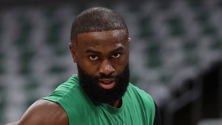 May 2, 2026; Boston, Massachusetts, USA; Boston Celtics guard Jaylen Brown (7) on the court before game seven of the first round of the 2026 NBA Playoffs against the Philadelphia 76ers at TD Garden. Mandatory Credit: Winslow Townson-Imagn Images