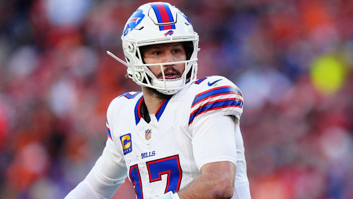 Buffalo Bills quarterback Josh Allen rolls out during the second quarter of an AFC Divisional Round playoff game.