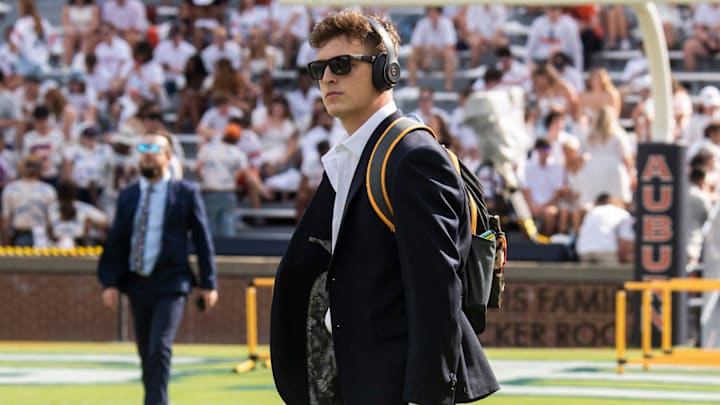 Auburn Tigers quarterback Zach Calzada (10) walks the field before Auburn Tigers take on Mercer Bears at Jordan-Hare Stadium in Auburn, Ala., on Saturday, Sept. 3, 2022.