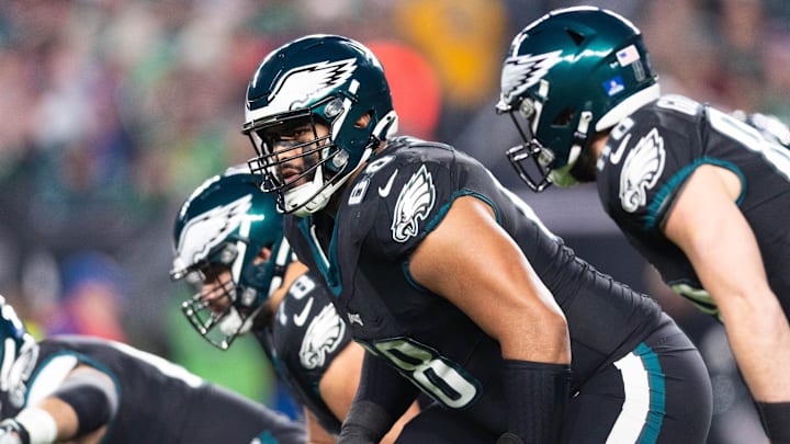 Dec 25, 2023; Philadelphia, Pennsylvania, USA; Philadelphia Eagles offensive tackle Jordan Mailata (68) in a game against the New York Giants at Lincoln Financial Field. Mandatory Credit: Bill Streicher-Imagn Images