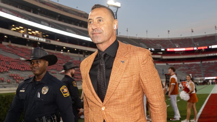 Texas Longhorns head coach Steve Sarkisian walks into Sanford Stadium before a game against the Georgia Bulldogs. 