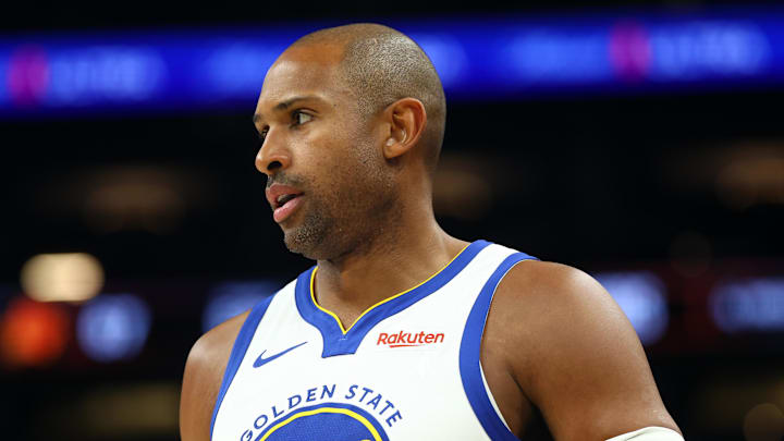 Apr 17, 2026; Phoenix, Arizona, USA; Golden State Warriors center Al Horford (20) against the Phoenix Suns during the play-in rounds of the 2026 NBA Playoffs at Mortgage Matchup Center. Mandatory Credit: Mark J. Rebilas-Imagn Images