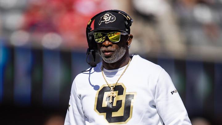Oct 19, 2024; Tucson, Arizona, USA; Colorado Buffalos head coach Deion Sanders against the Arizona Wildcats at Arizona Stadium. Mandatory Credit: Mark J. Rebilas-Imagn Images Oct 19, 2024; Tucson, Arizona, USA; Colorado Buffalos head coach Deion Sanders against the Arizona Wildcats at Arizona Stadium. Mandatory Credit: Mark J. Rebilas-Imagn Images