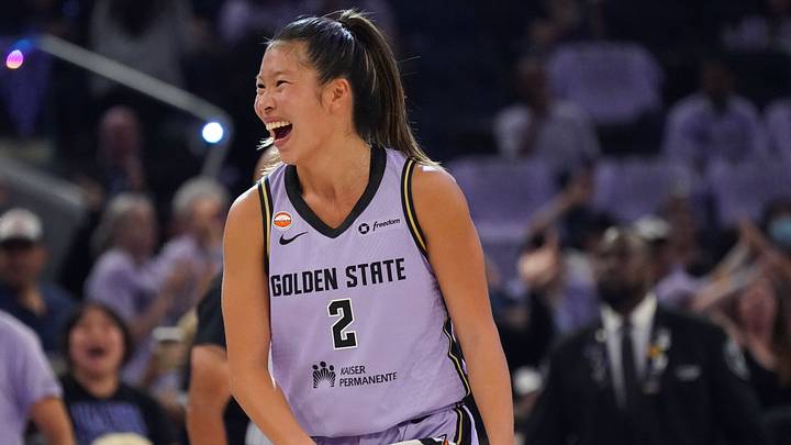 Sep 27, 2026; San Francisco, California, USA; Golden State Valkyries guard Kaitlyn Chen (2) cheers against the Dallas Wings in the second quarter during game one of the first round for the 2026 WNBA Playoffs at Chase Center. Mandatory Credit: David Gonzales-Imagn Images Sep 27, 2026; San Francisco, California, USA; Golden State Valkyries guard Kaitlyn Chen (2) cheers against the Dallas Wings in the second quarter during game one of the first round for the 2026 WNBA Playoffs at Chase Center. Mandatory Credit: David Gonzales-Imagn Images