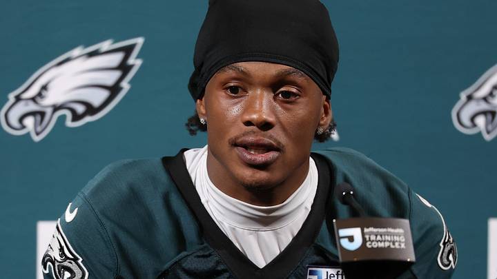 Jun 10, 2026; Philadelphia, PA, USA; Philadelphia Eagles wide receiver Dontayvion Wicks (13) speaks with the media at minicamp at Jefferson Health Training Complex. 