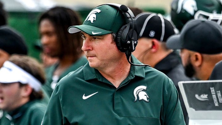 Michigan State's head coach Jonathan Smith looks on from the sideline during the second quarter in the game against Youngstown State on Saturday, Sept. 13, 2025, at Spartan Stadium in East Lansing. Michigan State's head coach Jonathan Smith looks on from the sideline during the second quarter in the game against Youngstown State on Saturday, Sept. 13, 2025, at Spartan Stadium in East Lansing.
