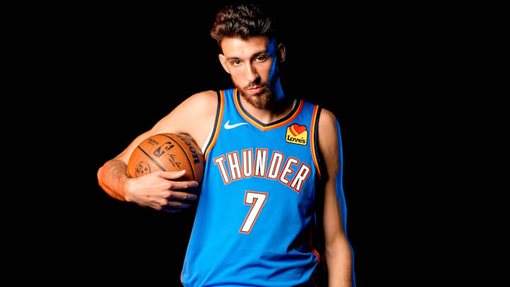 Chet Holmgren is pictured during the Thunder media day at the Paycom Center in Oklahoma City, on Monday, Sept. 30, 2024.