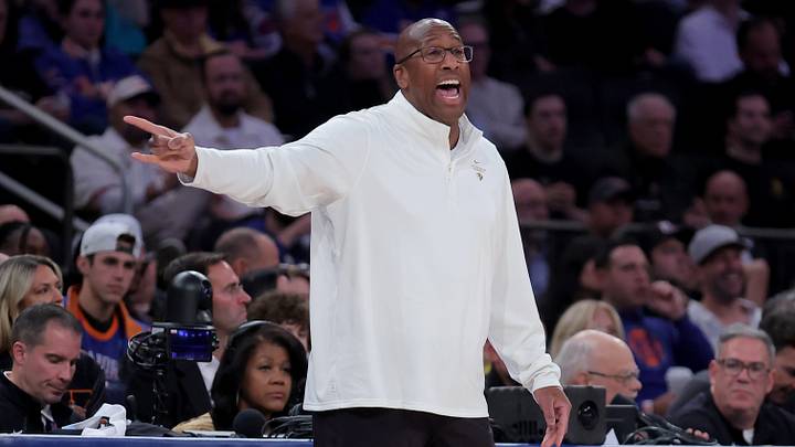 Oct 20, 2026; New York, New York, USA; New York Knicks head coach Mike Brown coaches against the Philadelphia 76ers during the fourth quarter at Madison Square Garden. Mandatory Credit: Brad Penner-Imagn Images