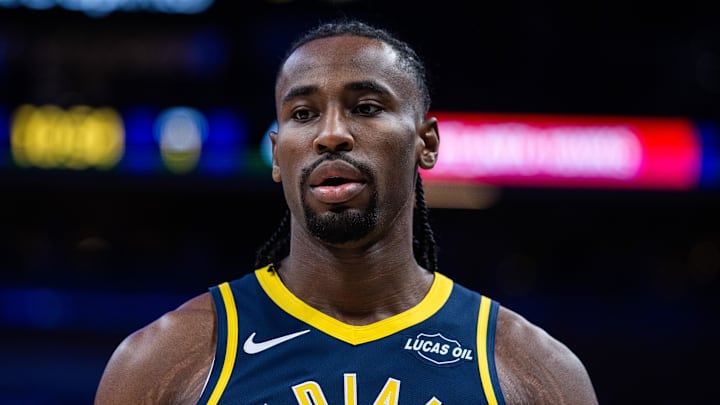 Indiana Pacers guard/forward Aaron Nesmith (23) in the first half against the Atlanta Hawks at Gainbridge Fieldhouse.