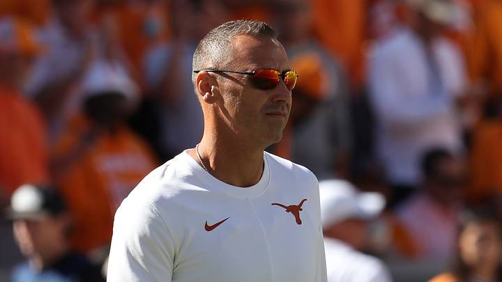Texas Longhorns head coach Steve Sarkisian looks on before the game against the Tennessee Volunteers at Neyland Stadium. Texas Longhorns head coach Steve Sarkisian looks on before the game against the Tennessee Volunteers at Neyland Stadium.