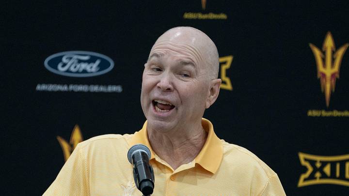 Randy Bennett answers questions during a news conference at the Weatherup Center in Tempe on May 7, 2026.