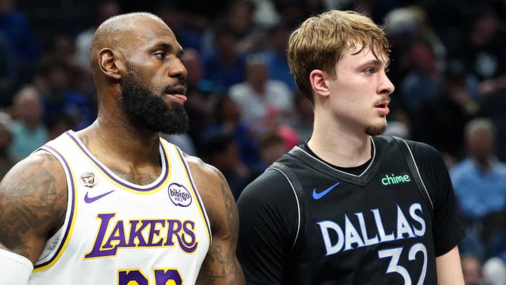 Apr 5, 2026; Dallas, Texas, USA; Los Angeles Lakers forward LeBron James (23) and Dallas Mavericks forward Cooper Flagg (32) during the first half at American Airlines Center. Mandatory Credit: Kevin Jairaj-Imagn Images Apr 5, 2026; Dallas, Texas, USA; Los Angeles Lakers forward LeBron James (23) and Dallas Mavericks forward Cooper Flagg (32) during the first half at American Airlines Center. Mandatory Credit: Kevin Jairaj-Imagn Images