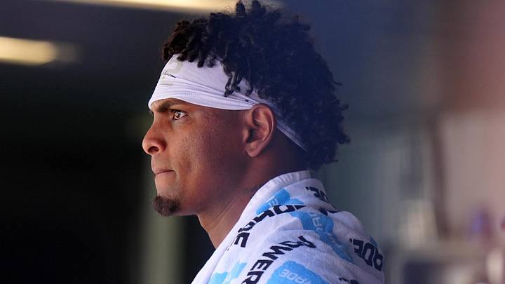 Jun 11, 2026; Denver, Colorado, USA; Chicago Cubs starting pitcher Edward Cabrera (30) in the dugout during the game against the Colorado Rockies at Coors Field. Mandatory Credit: Ron Chenoy-Imagn Images