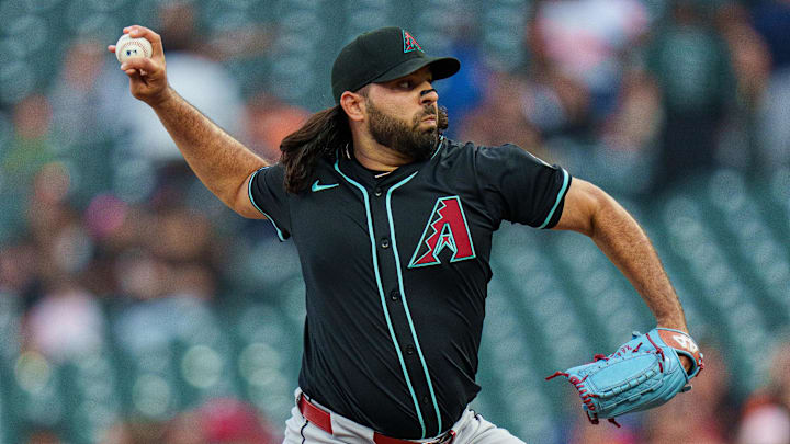 Sep 8, 2025; San Francisco, California, USA; Arizona Diamondbacks starting pitcher Nabil Crismatt (61) delivers a pitch against the San Francisco Giants during the first inning at Oracle Park. Mandatory Credit: Neville E. Guard-Imagn Images