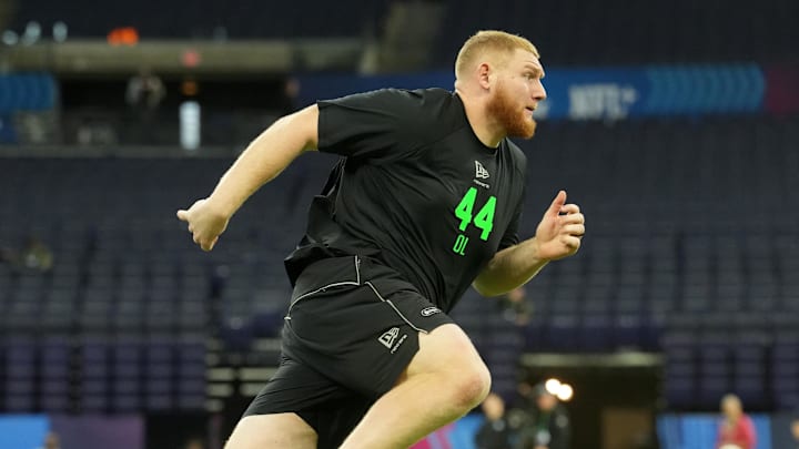Mar 1, 2026; Indianapolis, IN, USA; Georgia Tech offensive lineman Keylan Rutledge (OL44) during the NFL Scouting Combine at Lucas Oil Stadium. Mandatory Credit: Kirby Lee-Imagn Images