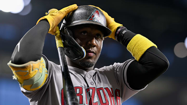 Aug 11, 2025; Arlington, Texas, USA; Arizona Diamondbacks shortstop Geraldo Perdomo (2) during the game between the Texas Rangers and the Arizona Diamondbacks at Globe Life Field. Mandatory Credit: Jerome Miron-Imagn Images