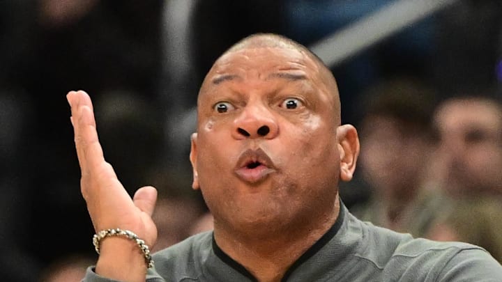 Milwaukee Bucks head coach Doc Rivers calls a play in the second quarter against the Indiana Pacers.