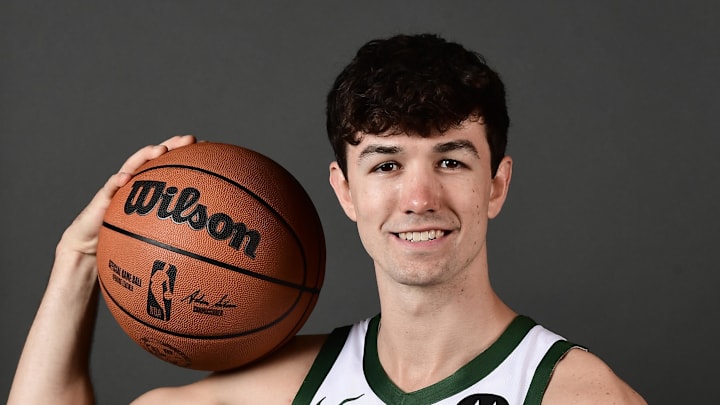 Milwaukee Bucks guard Cormac Ryan (30) poses for a picture during Milwaukee Bucks Media Day at the Fiserv Forum on Sep 29, 2025. Milwaukee Bucks guard Cormac Ryan (30) poses for a picture during Milwaukee Bucks Media Day at the Fiserv Forum on Sep 29, 2025.