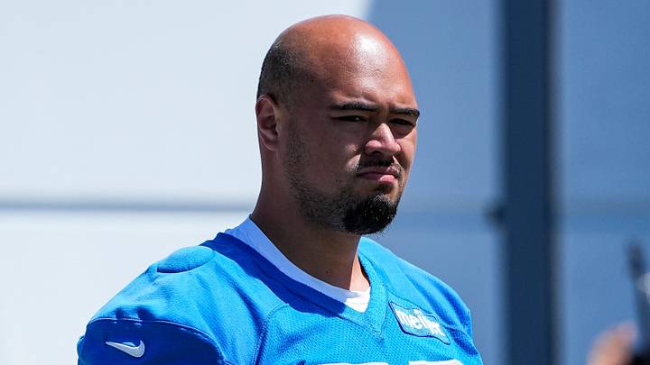 Detroit Lions offensive lineman Giovanni Manu (59) during OTAs at Meijer Performance Center in Allen Park on Friday, May 29, 2026. Detroit Lions offensive lineman Giovanni Manu (59) during OTAs at Meijer Performance Center in Allen Park on Friday, May 29, 2026.