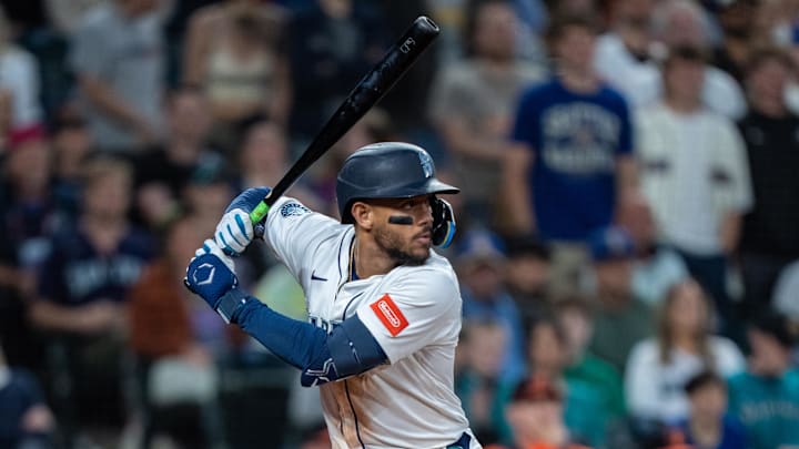 Seattle Mariners centerfielder Julio Rodriguez (44) waits for a pitch during an at-bat against the Baltimore Orioles at T-Mobile Park. 