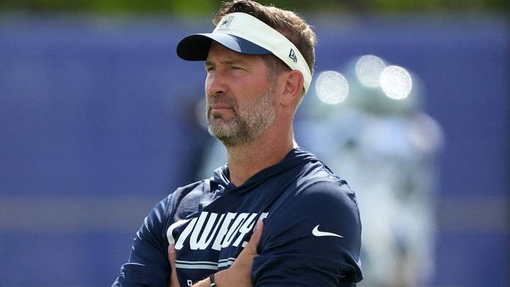 Dallas Cowboys head coach Brian Schottenheimer reacts during a joint practice against the Los Angeles Rams. Dallas Cowboys head coach Brian Schottenheimer reacts during a joint practice against the Los Angeles Rams.