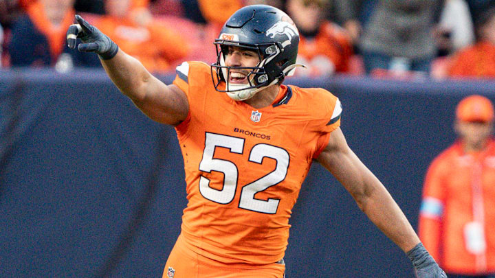 November 17, 2024: Denver Broncos linebacker Jonah Elliss (52) celebrates his sack in the second half of the football game between the Denver Broncos and Atlanta Falcons. 