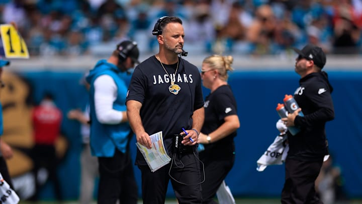 Jacksonville Jaguars defensive coordinator Anthony Campanile looks on during the first quarter of an NFL football matchup at EverBank Stadium, Sunday, Sept. 21, 2025, in Jacksonville, Fla. The Jaguars defeated the Texans 17-10. The Jaguars defeated the Texans 17-10. Jacksonville Jaguars defensive coordinator Anthony Campanile looks on during the first quarter of an NFL football matchup at EverBank Stadium, Sunday, Sept. 21, 2025, in Jacksonville, Fla. The Jaguars defeated the Texans 17-10. The Jaguars defeated the Texans 17-10.