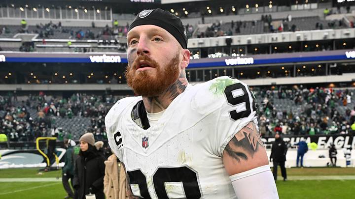 Dec 14, 2025; Philadelphia, Pennsylvania, USA; Las Vegas Raiders defensive end Maxx Crosby (98) on the field after loss to the Philadelphia Eagles at Lincoln Financial Field. Mandatory Credit: Eric Hartline-Imagn Images