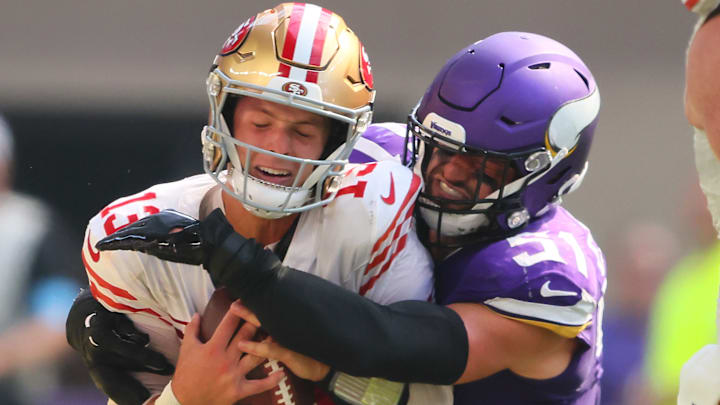 San Francisco 49ers QB Brock Purdy and Minnesota Vikings LB Blake Cashman