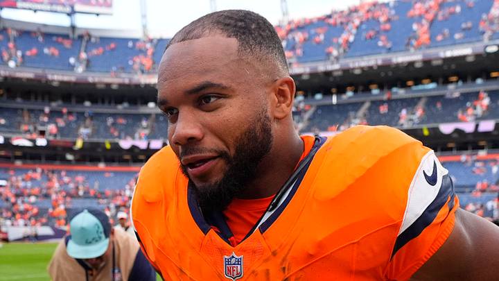 Denver Broncos running back J.K. Dobbins Denver Broncos running back J.K. Dobbins