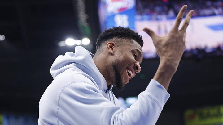 Feb 12, 2026; Oklahoma City, Oklahoma, USA; Milwaukee Bucks forward Giannis Antetokounmpo (34) gestures after his team defeated the Oklahoma City Thunder at Paycom Center. Mandatory Credit: Alonzo Adams-Imagn Images Feb 12, 2026; Oklahoma City, Oklahoma, USA; Milwaukee Bucks forward Giannis Antetokounmpo (34) gestures after his team defeated the Oklahoma City Thunder at Paycom Center. Mandatory Credit: Alonzo Adams-Imagn Images