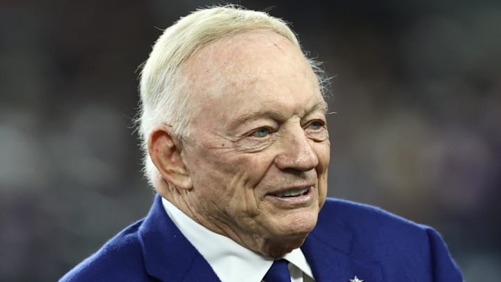 Dec 14, 2025; Arlington, Texas, USA; Dallas Cowboys owner Jerry Jones before a game against the Minnesota Vikings at AT&T Stadium. Mandatory Credit: Kevin Jairaj-Imagn Images