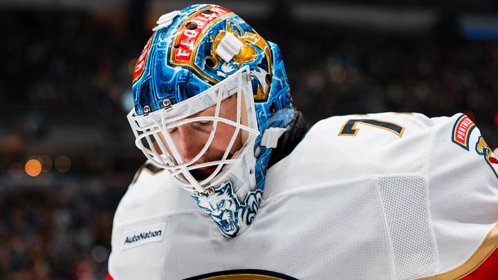 Mar 17, 2026; Vancouver, British Columbia, CAN; Florida Panthers goalie Sergei Bobrovsky (72) reacts after being scored on by Vancouver Canucks forward Aatu Raty (54) in the second period at Rogers Arena. Mandatory Credit: Bob Frid-Imagn Images Mar 17, 2026; Vancouver, British Columbia, CAN; Florida Panthers goalie Sergei Bobrovsky (72) reacts after being scored on by Vancouver Canucks forward Aatu Raty (54) in the second period at Rogers Arena. Mandatory Credit: Bob Frid-Imagn Images