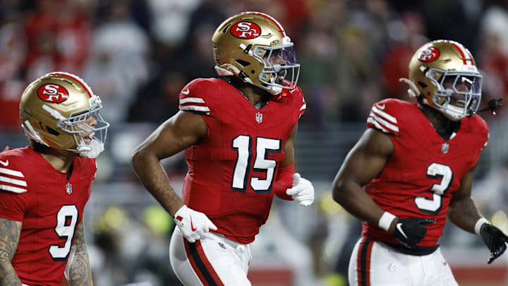 Dec 28, 2025; Santa Clara, California, USA; San Francisco 49ers wide receiver Jauan Jennings (15) celebrate after scoring a touchdown against the Chicago Bears in the second half at Levi's Stadium. Mandatory Credit: Sergio Estrada-Imagn Images Dec 28, 2025; Santa Clara, California, USA; San Francisco 49ers wide receiver Jauan Jennings (15) celebrate after scoring a touchdown against the Chicago Bears in the second half at Levi's Stadium. Mandatory Credit: Sergio Estrada-Imagn Images