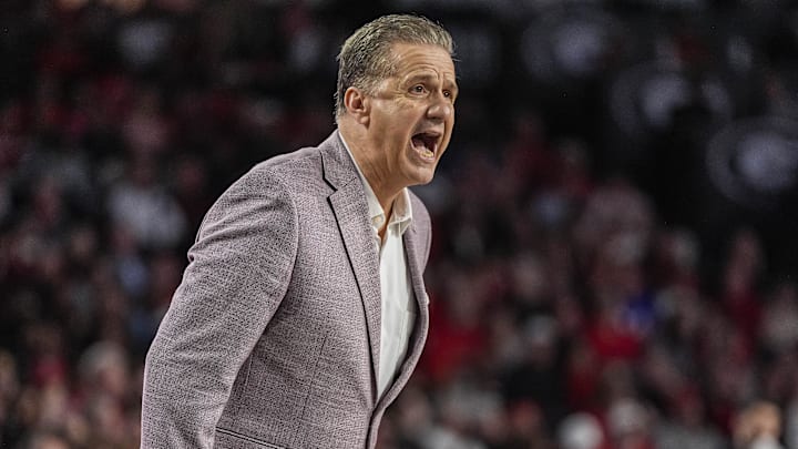 Arkansas Razorbacks coach John Calipari reacts during the game against the Georgia Bulldogs at Stegeman Coliseum. 