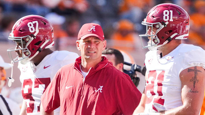 Alabama head coach Kalen DeBoer during an SEC conference game between Tennessee and Alabama in Neyland Stadium on Saturday, Oct. 19, 2024.