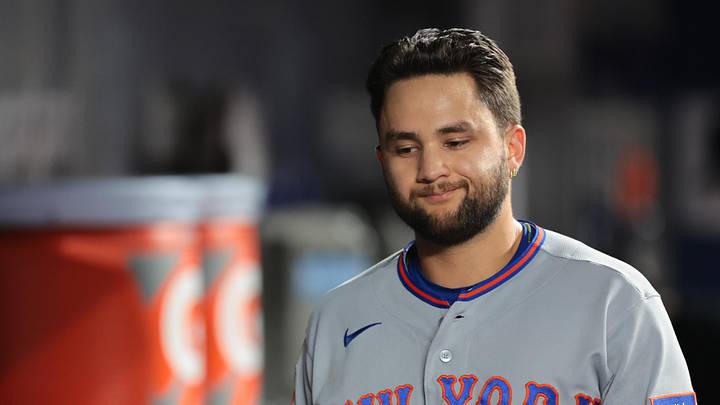 May 22, 2026; Miami, Florida, USA; New York Mets shortstop Bo Bichette (19) reacts after the game against the Miami Marlins at loanDepot Park. Mandatory Credit: Sam Navarro-Imagn Images