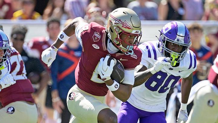 Sep 26, 2026; Tallahassee, Florida, USA;  Florida State Seminoles wide receiver Micahi Danzy (8) returns a kickoff during the first quarter against Central Arkansas Bears at Doak S. Campbell Stadium.  Mandatory Credit: Melina Myers-Imagn Images