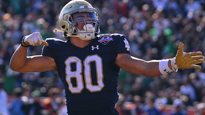 Notre Dame football player celebrates in the Sun Bowl