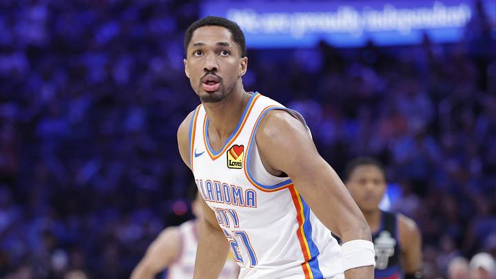 Mar 30, 2026; Oklahoma City, Oklahoma, USA; Oklahoma City Thunder guard Aaron Wiggins (21) looks down the court during a play against the Detroit Pistons in the second half at Paycom Center. Mandatory Credit: Alonzo Adams-Imagn Images Mar 30, 2026; Oklahoma City, Oklahoma, USA; Oklahoma City Thunder guard Aaron Wiggins (21) looks down the court during a play against the Detroit Pistons in the second half at Paycom Center. Mandatory Credit: Alonzo Adams-Imagn Images