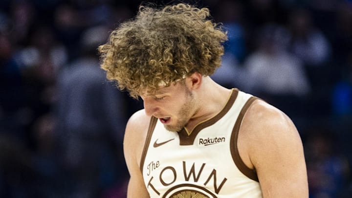Nov 29, 2025; San Francisco, California, USA; Golden State Warriors guard Brandin Podziemski (2) reacts during the fourth quarter against the New Orleans Pelicans at Chase Center. Mandatory Credit: John Hefti-Imagn Images Nov 29, 2025; San Francisco, California, USA; Golden State Warriors guard Brandin Podziemski (2) reacts during the fourth quarter against the New Orleans Pelicans at Chase Center. Mandatory Credit: John Hefti-Imagn Images