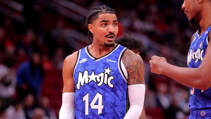 Apr 9, 2024; Houston, Texas, USA; Orlando Magic guard Gary Harris (14) talks with Orlando Magic center Wendell Carter Jr. (34) during the first quarter against the Houston Rockets at Toyota Center. Mandatory Credit: Erik Williams-Imagn Images Apr 9, 2024; Houston, Texas, USA; Orlando Magic guard Gary Harris (14) talks with Orlando Magic center Wendell Carter Jr. (34) during the first quarter against the Houston Rockets at Toyota Center. Mandatory Credit: Erik Williams-Imagn Images